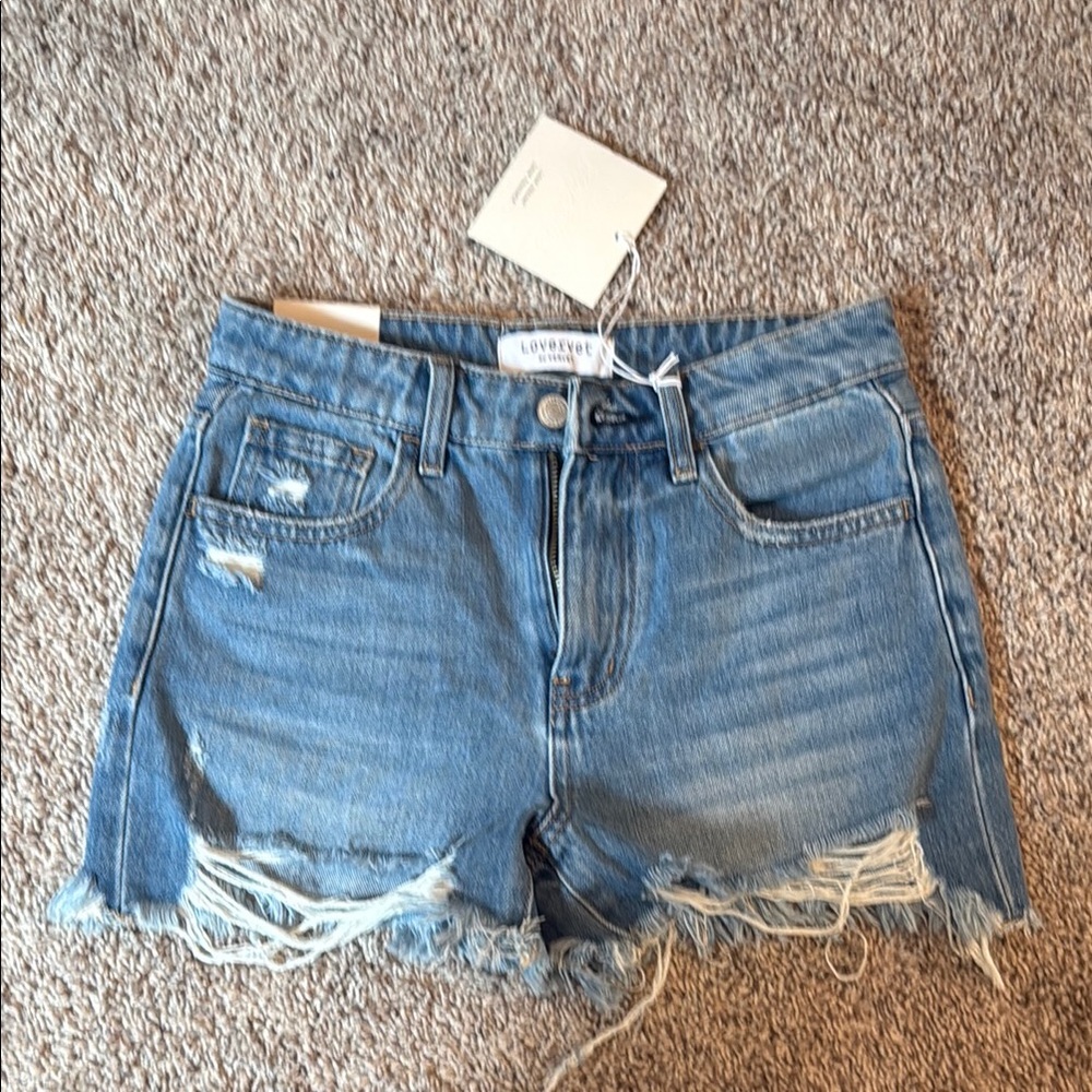 Lovervet by Verbet Distressed Blue Jean Mom Shorts